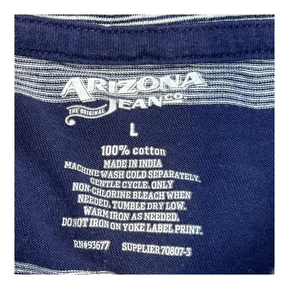 Arizona Jeans Polo Shirt Men's Large White Navy Striped 100% Cotton Short Sleeve - Picture 2 of 6